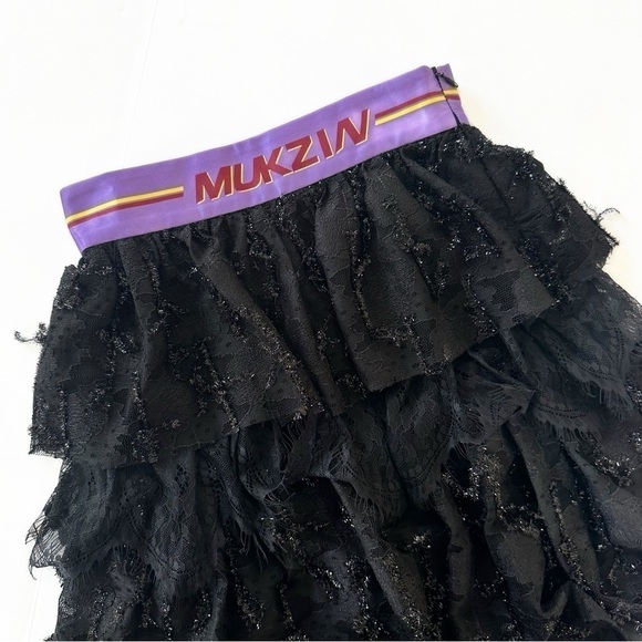 Mukzin Womens Small Black Tulle Mesh Midi Skirt Ruffled - Picture 2 of 4